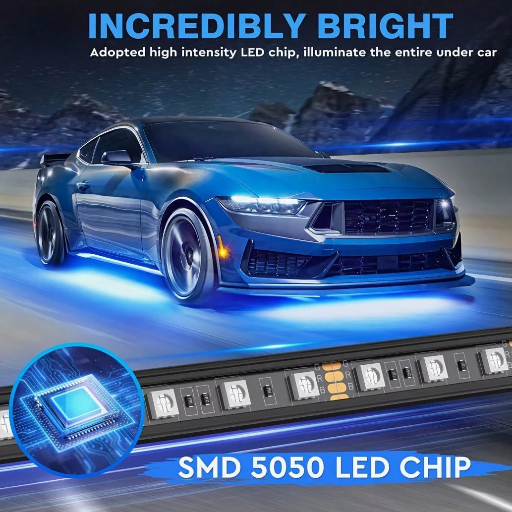 Four-In-One Car Bottom Decorative Atmosphere Light, Wireless Remote Control/APP Control, Music Synchronization Mode, Suitable For Installation On Most Car Models, Car Neon Exterior Accessories, Multip