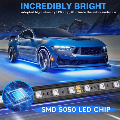 Four-In-One Car Bottom Decorative Atmosphere Light, Wireless Remote Control/APP Control, Music Synchronization Mode, Suitable For Installation On Most Car Models, Car Neon Exterior Accessories, Multip