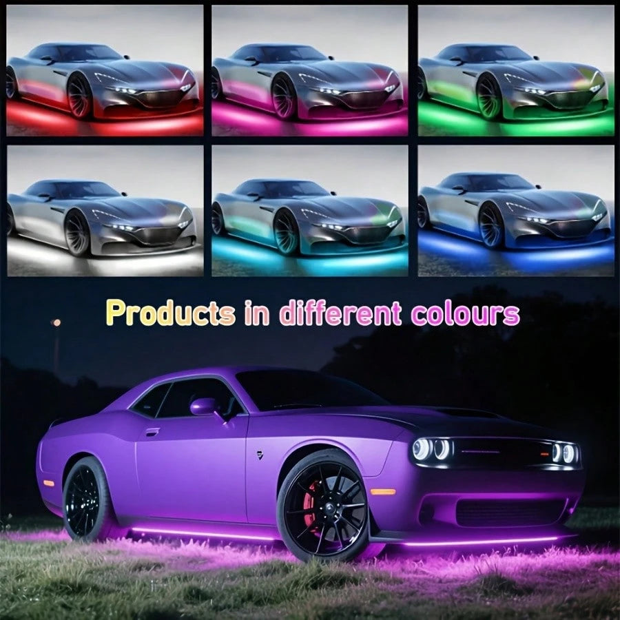 Four-In-One Car Bottom Decorative Atmosphere Light, Wireless Remote Control/APP Control, Music Synchronization Mode, Suitable For Installation On Most Car Models, Car Neon Exterior Accessories, Multip