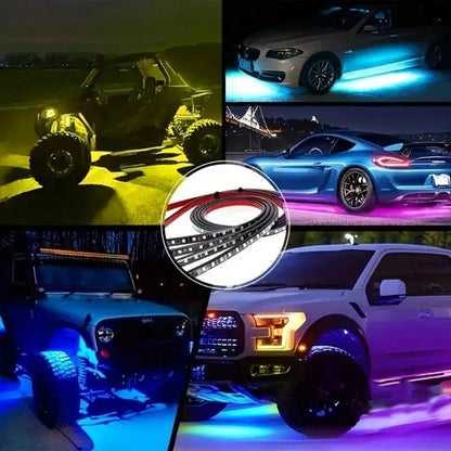 Four-In-One Car Bottom Decorative Atmosphere Light, Wireless Remote Control/APP Control, Music Synchronization Mode, Suitable For Installation On Most Car Models, Car Neon Exterior Accessories, Multip