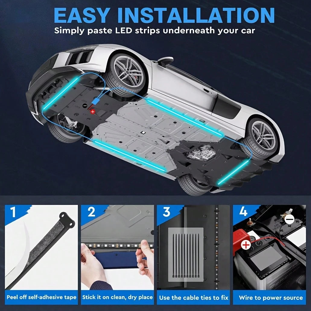 Four-In-One Car Bottom Decorative Atmosphere Light, Wireless Remote Control/APP Control, Music Synchronization Mode, Suitable For Installation On Most Car Models, Car Neon Exterior Accessories, Multip
