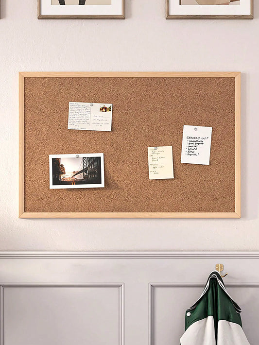 Framed Cork Board, Oak Wood Frame, Decorative Hanging Bulletin Board, Suitable For Office And Home Decor, Can Be Used As Family/School Message Board Or Vision Board (Random Pin Colors), School Supplie