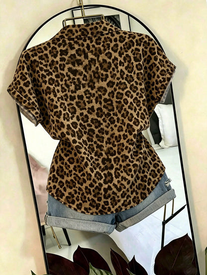 Franclia Elegant Leopard Print Asymmetrical Hem Casual Vacation & Commute Women Shirt