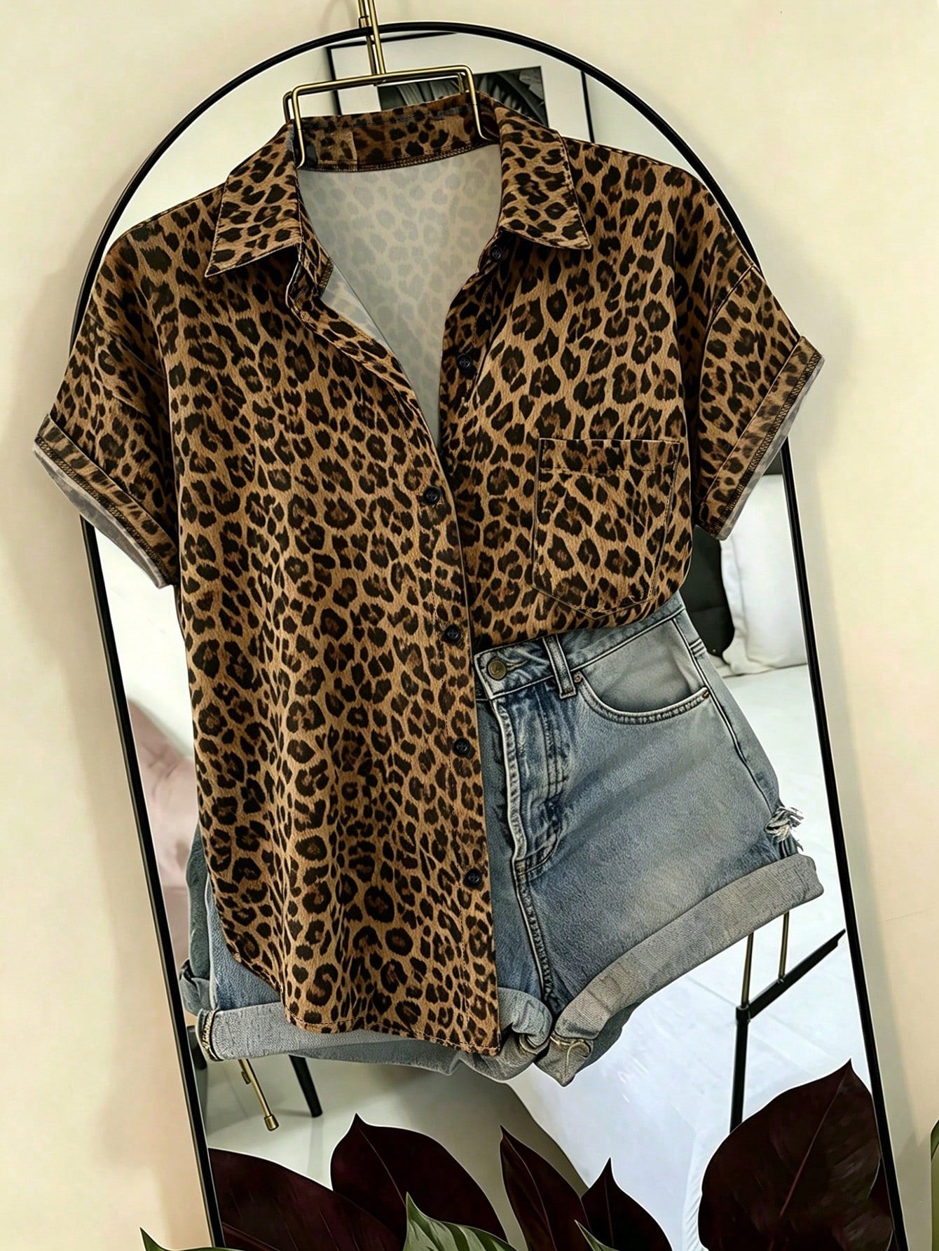 Franclia Elegant Leopard Print Asymmetrical Hem Casual Vacation & Commute Women Shirt