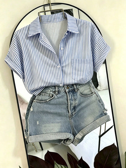 Franclia Elegant Leopard Print Asymmetrical Hem Casual Vacation & Commute Women Shirt