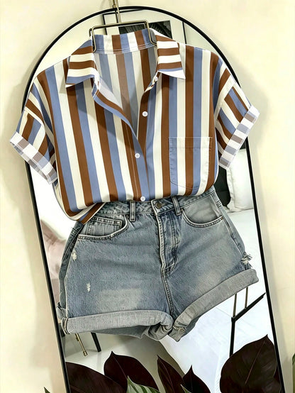 Franclia Elegant Leopard Print Asymmetrical Hem Casual Vacation & Commute Women Shirt