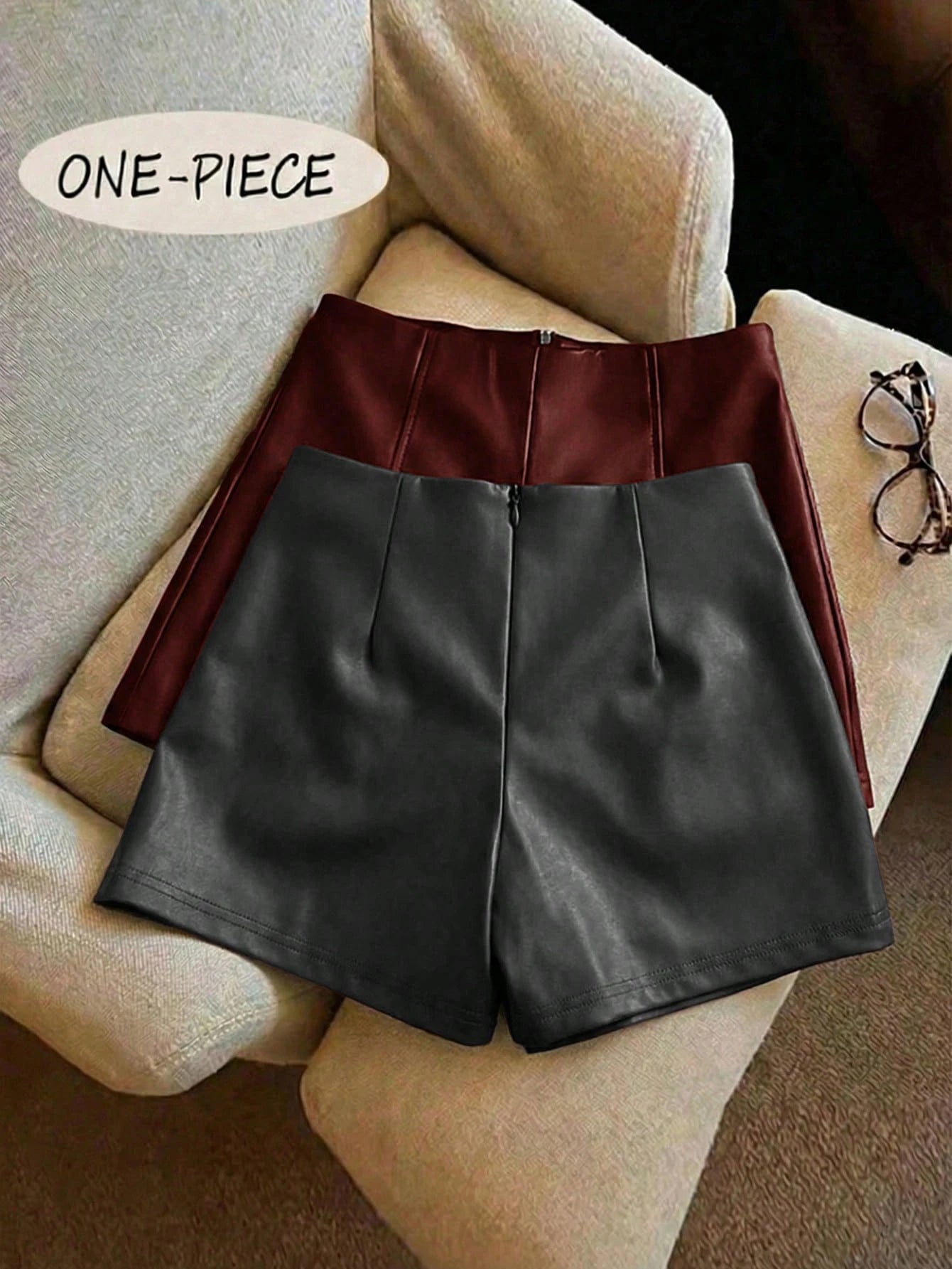 Franclia Fashionable Refined PU Leather Cinched Waist Women Shorts