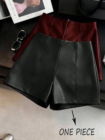 Franclia Fashionable Refined PU Leather Cinched Waist Women Shorts