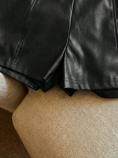 Franclia Fashionable Refined PU Leather Cinched Waist Women Shorts