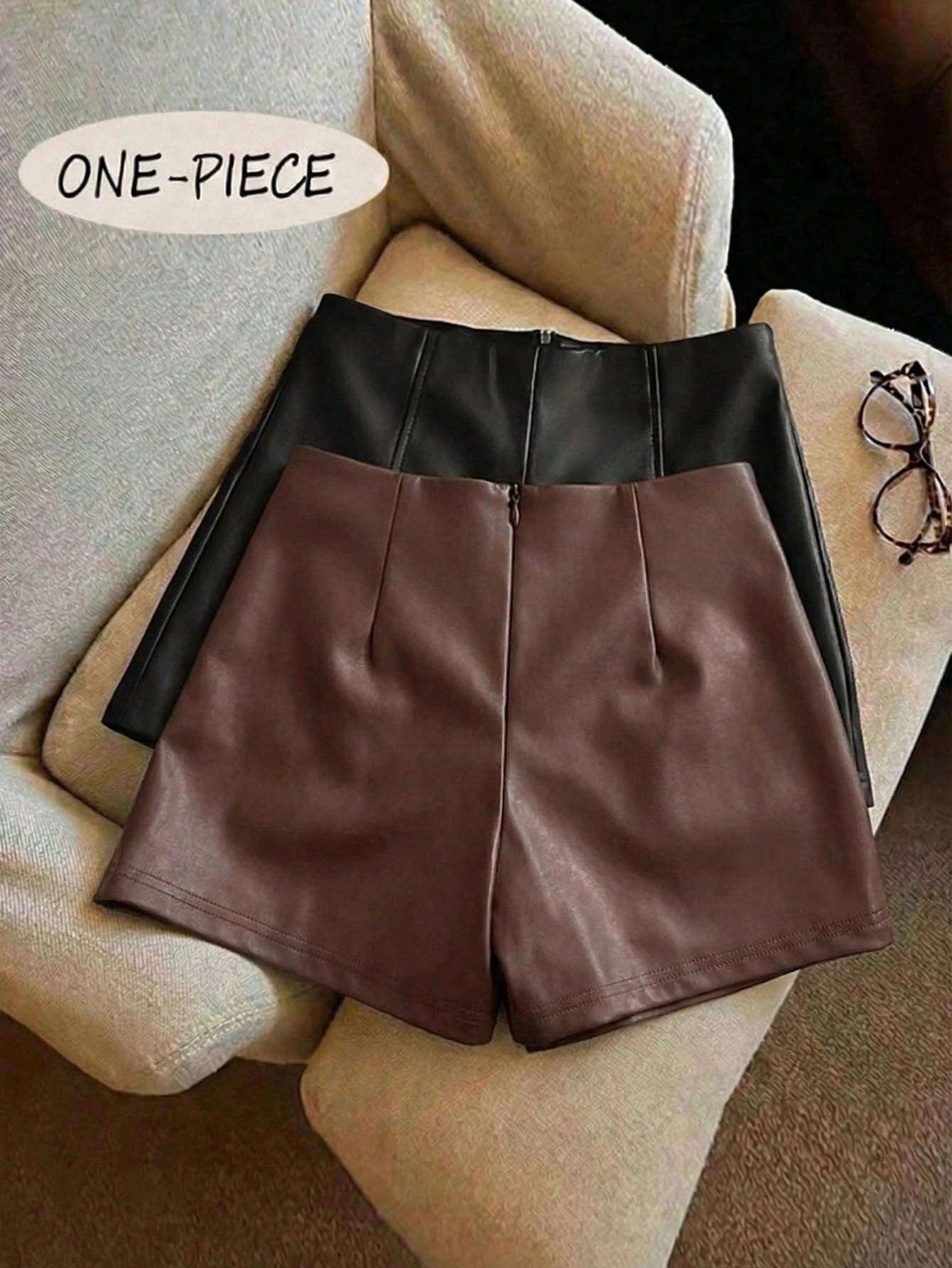 Franclia Fashionable Refined PU Leather Cinched Waist Women Shorts
