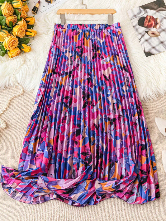 Franclia Floral Allover Print Pleated Skirt Women Fall For Women