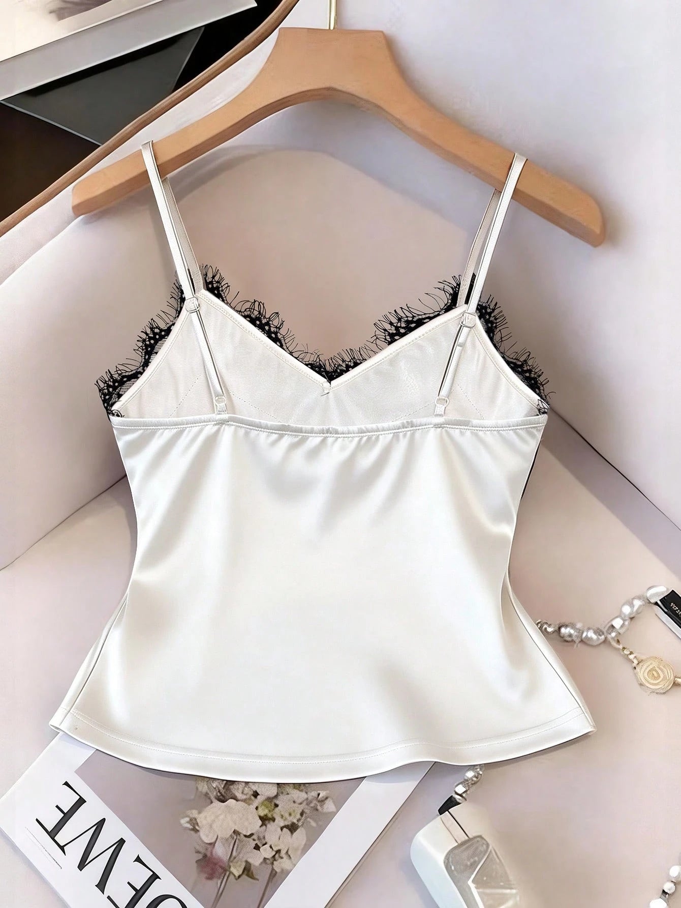 Franclia Sexy Fitted Lace Patchwork Satin Camisole Top, Summer Beach Vacation Casual Travel Chic Vest For Women