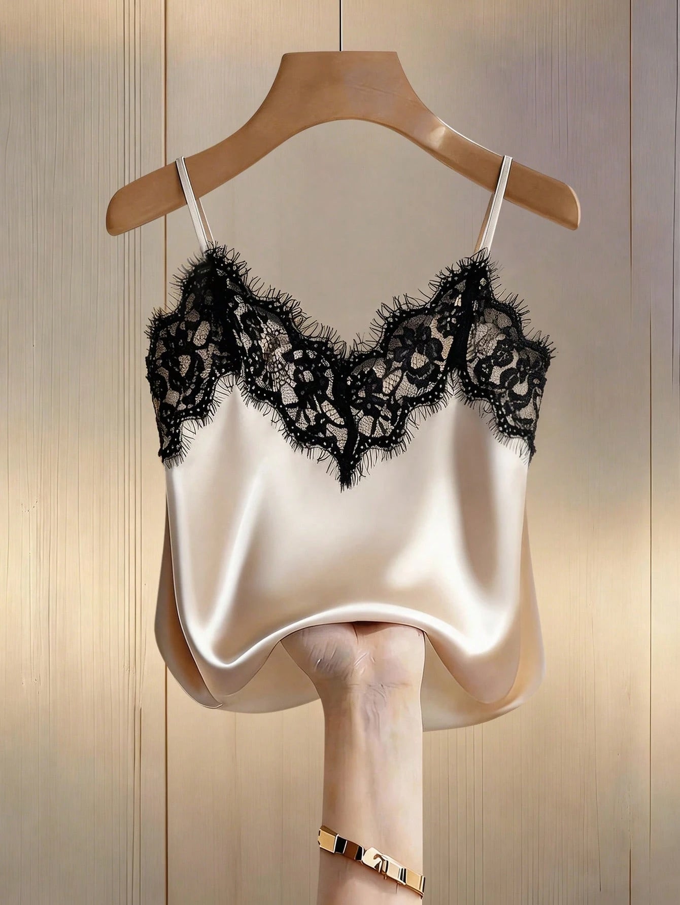 Franclia Sexy Fitted Lace Patchwork Satin Camisole Top, Summer Beach Vacation Casual Travel Chic Vest For Women