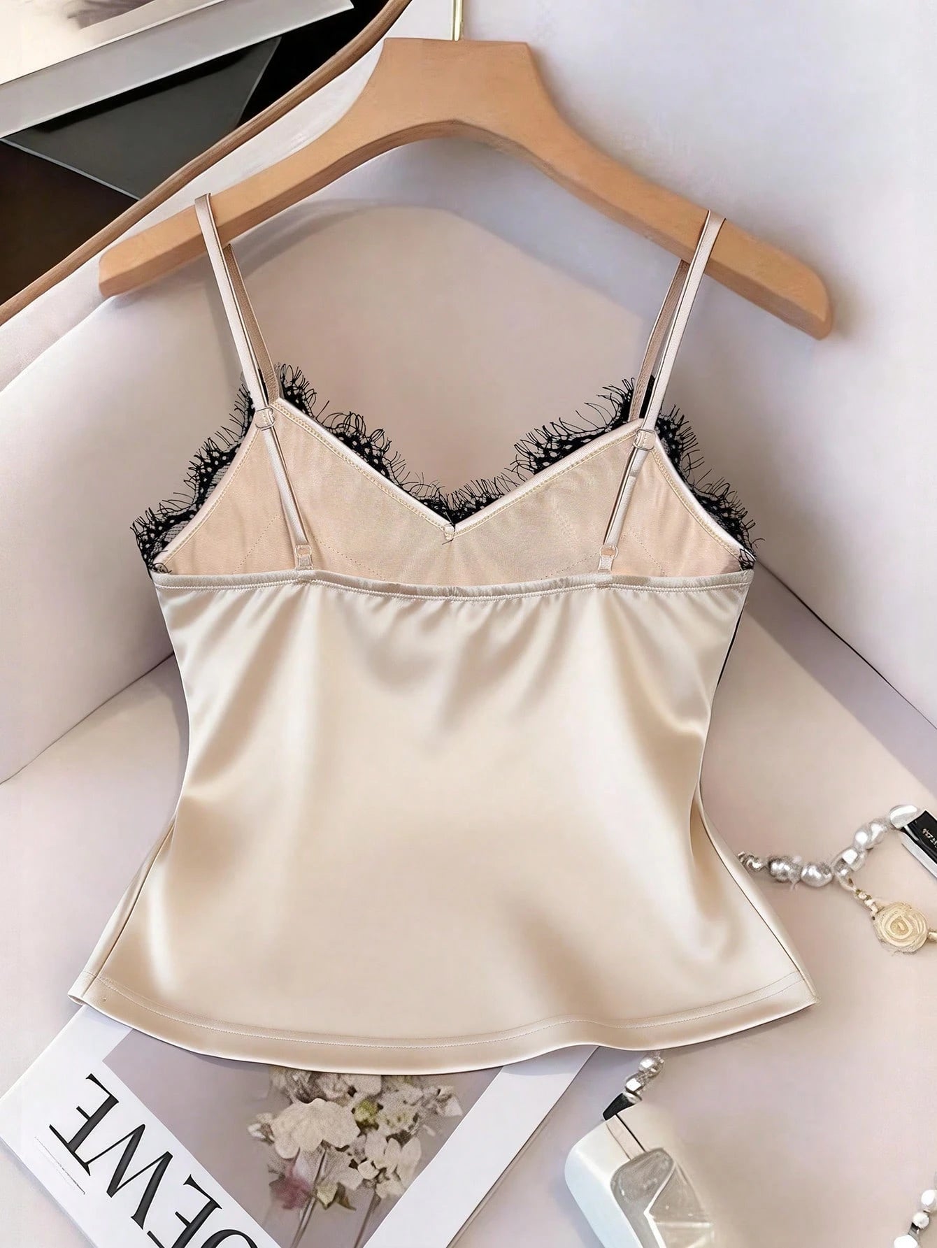 Franclia Sexy Fitted Lace Patchwork Satin Camisole Top, Summer Beach Vacation Casual Travel Chic Vest For Women