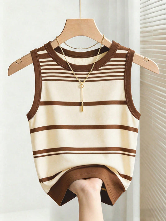 Franclia Women's Asymmetrical Striped Crew Neck Versatile Casual Tank Top