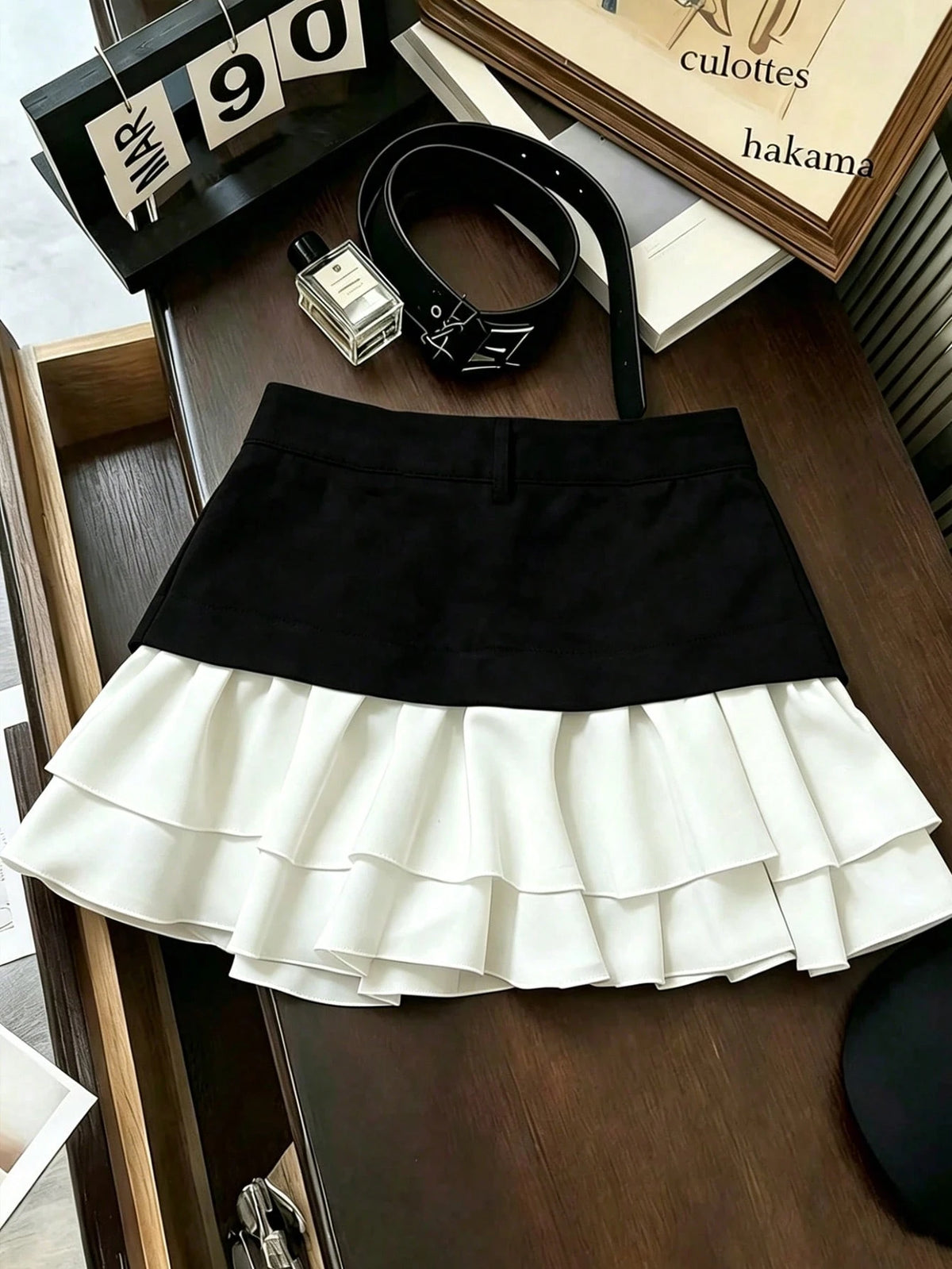 Franclia Women's Elegant Black & White Patchwork Mini Skirt, Spring/Summer