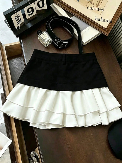 Franclia Women's Elegant Black & White Patchwork Mini Skirt, Spring/Summer