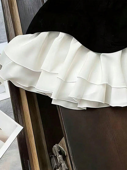 Franclia Women's Elegant Black & White Patchwork Mini Skirt, Spring/Summer