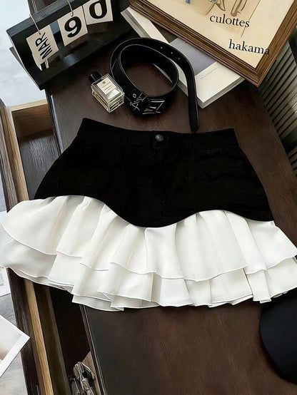 Franclia Women's Elegant Black & White Patchwork Mini Skirt, Spring/Summer