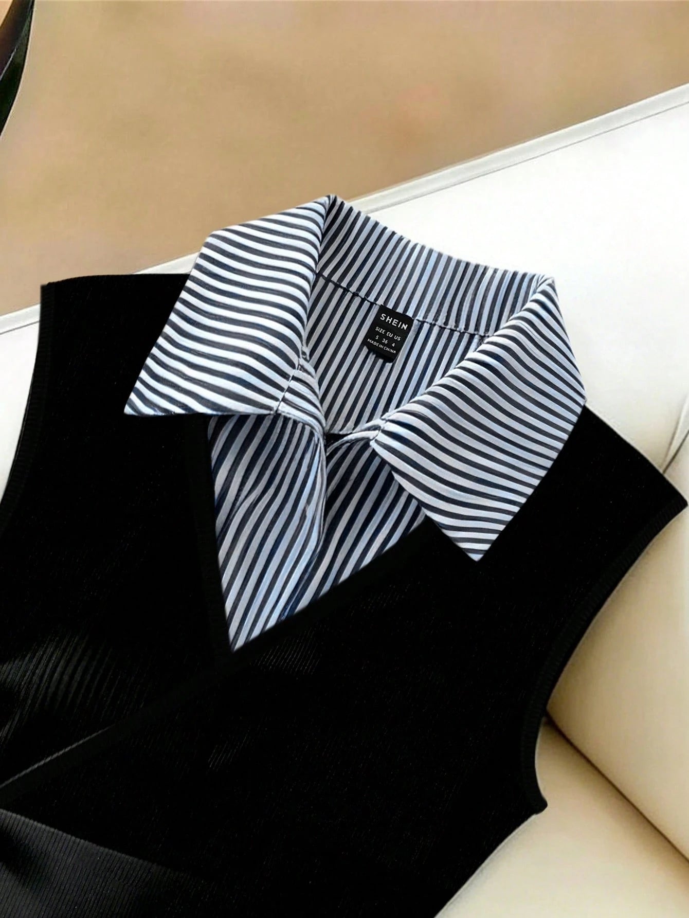 Franclia Women's Elegant Preppy Black And White Striped Dress With Gathered Cuffs, A-Line Silhouette, Loose Fit, Patchwork Design, Back-To-School Summer Office