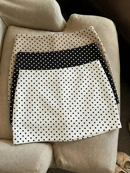 Franclia Women's White Fabric Short Skort With Asymmetrical Polka Dot Design Perfect For Parties