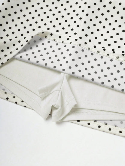 Franclia Women's White Fabric Short Skort With Asymmetrical Polka Dot Design Perfect For Parties