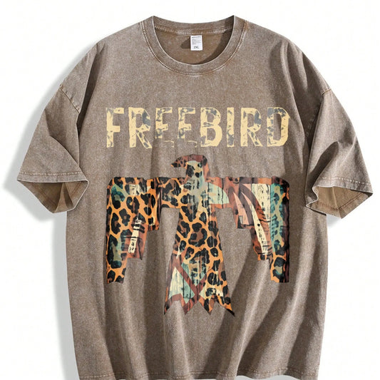 Free Bird, Western Thunderbird, Leopard Print, Concert Tee, Country, Rock Music T-Shirt, Women's Comfort Color Tee,Summer Outfits For Women And Men