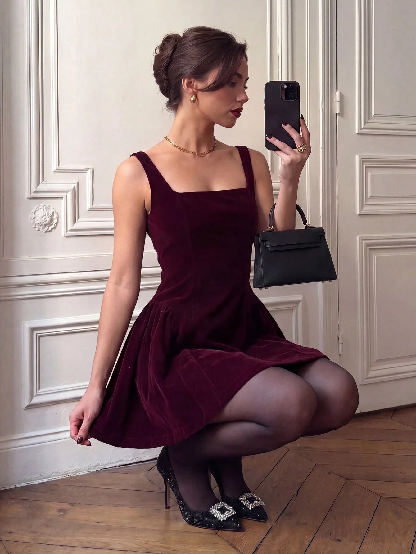 French Elegant Daily Romantic Date Holiday Formal Evening Christmas Party Dress, Velvet Retro Backless Waist Cinched Mini Dress Summer