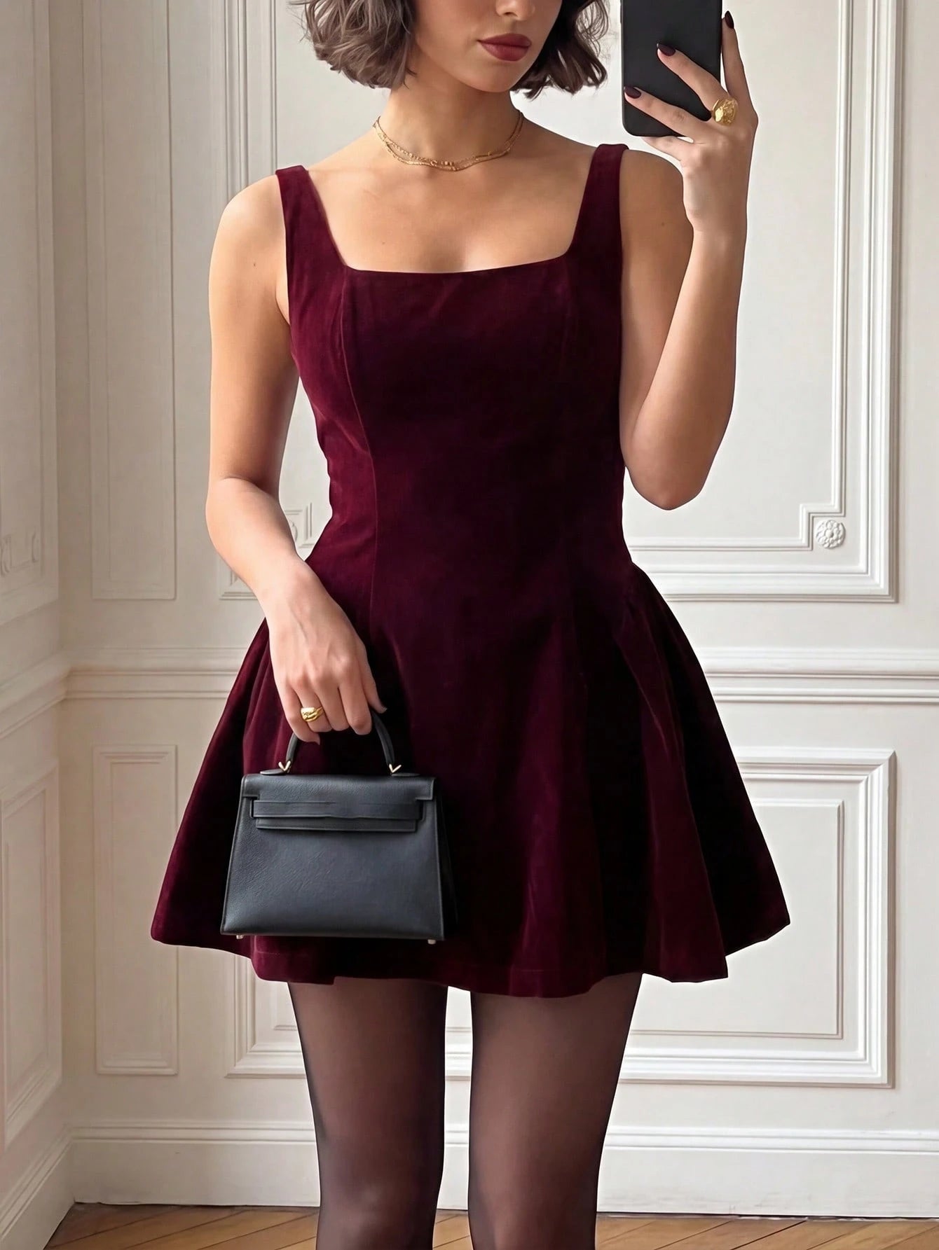 French Elegant Daily Romantic Date Holiday Formal Evening Christmas Party Dress, Velvet Retro Backless Waist Cinched Mini Dress Summer