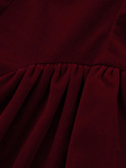 French Elegant Daily Romantic Date Holiday Formal Evening Christmas Party Dress, Velvet Retro Backless Waist Cinched Mini Dress Summer