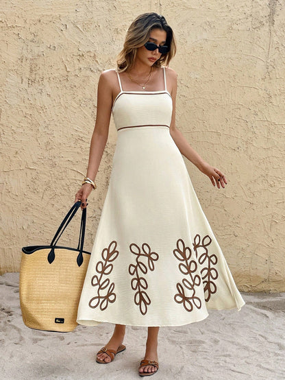 Frenchy Women's Leaf Embroidered Strap Vacation Dress, Summer,Bohemian Clothes Vacation Casual Beach Holiday Resort