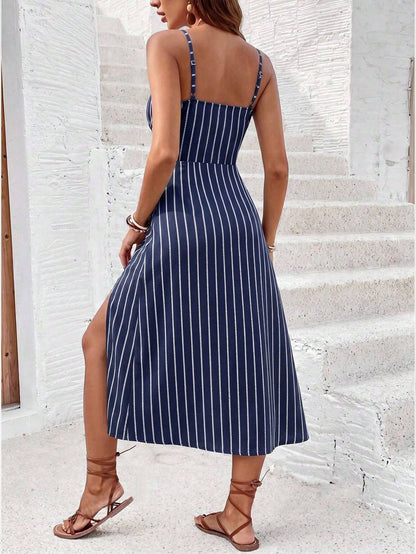 Frenchy Women's Orange And White Summer Boho Holiday Vacation Mid-Length Dress,Elegant Colorful Striped Print Retro Minimalist Beach Music Festival Outfit
