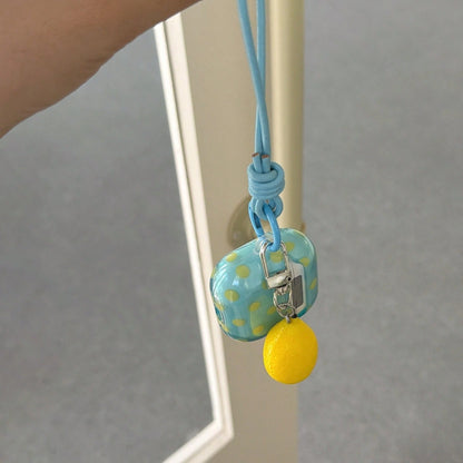 Fresh Semi-Transparent Mint Green Polka Dot + Lanyard Lemon Set Compatible With Apple Pro 3 Case/ Pro 2 Case/ Pro Case/ 4 Case/ 3 Case/ 2 Case/Fashionable Women's Earphone Case/Minimalist Earphone Cas