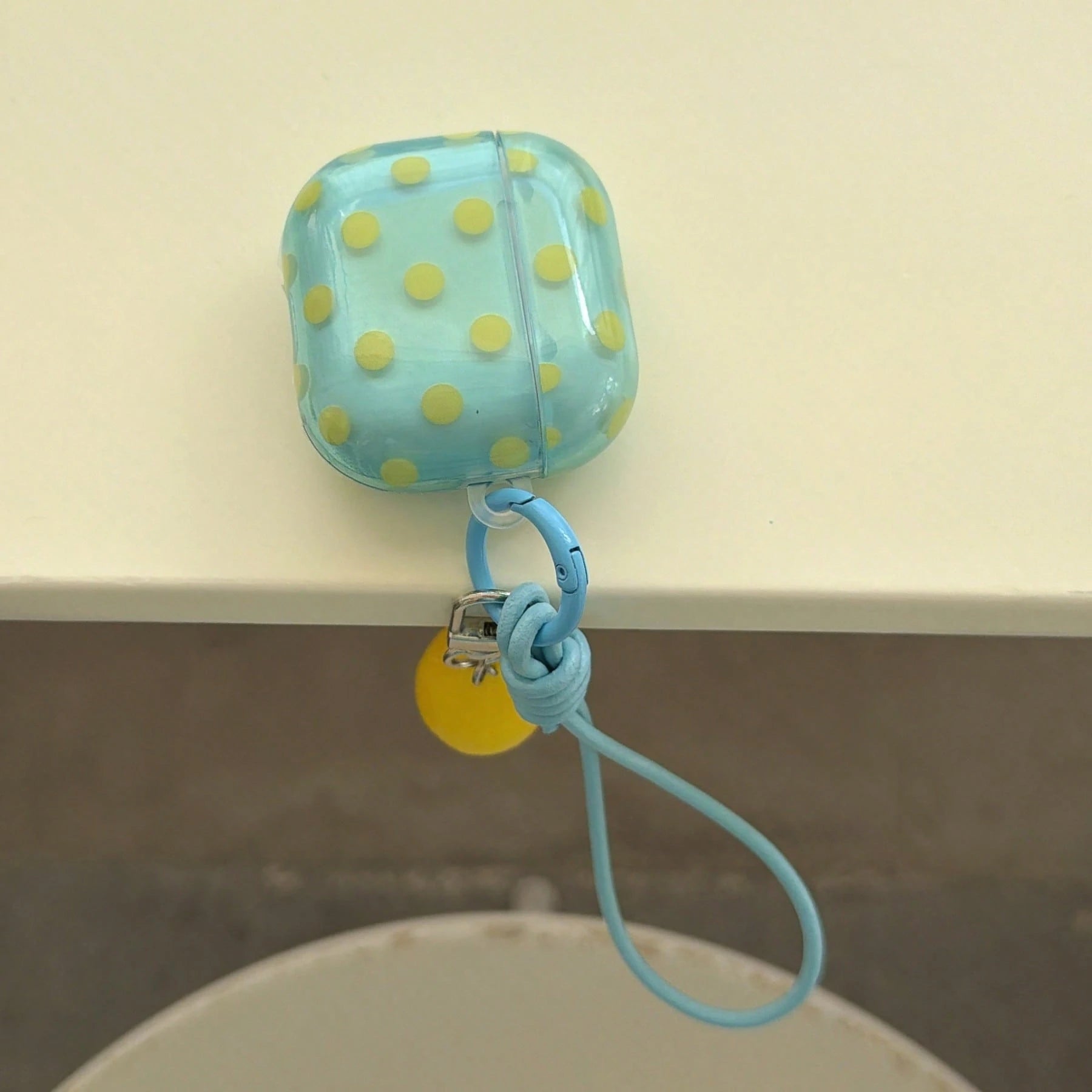 Fresh Semi-Transparent Mint Green Polka Dot + Lanyard Lemon Set Compatible With Apple Pro 3 Case/ Pro 2 Case/ Pro Case/ 4 Case/ 3 Case/ 2 Case/Fashionable Women's Earphone Case/Minimalist Earphone Cas