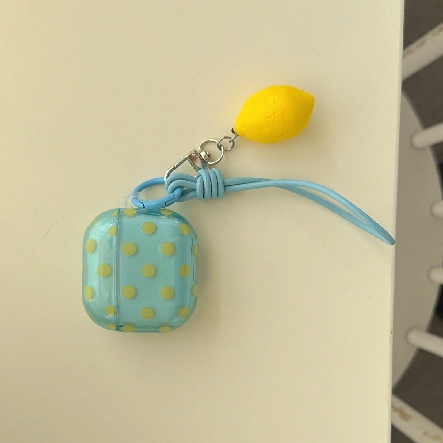 Fresh Semi-Transparent Mint Green Polka Dot + Lanyard Lemon Set Compatible With Apple Pro 3 Case/ Pro 2 Case/ Pro Case/ 4 Case/ 3 Case/ 2 Case/Fashionable Women's Earphone Case/Minimalist Earphone Cas