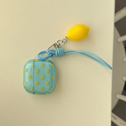 Fresh Semi-Transparent Mint Green Polka Dot + Lanyard Lemon Set Compatible With Apple Pro 3 Case/ Pro 2 Case/ Pro Case/ 4 Case/ 3 Case/ 2 Case/Fashionable Women's Earphone Case/Minimalist Earphone Cas
