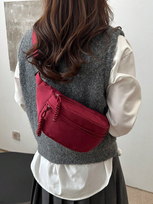 FRIFUL Fashionable Nylon Crossbody Bag, Solid Color Shoulder Bag, Women's Casual Shoulder Bag, Suitable For Outdoor Sports, Burgundy