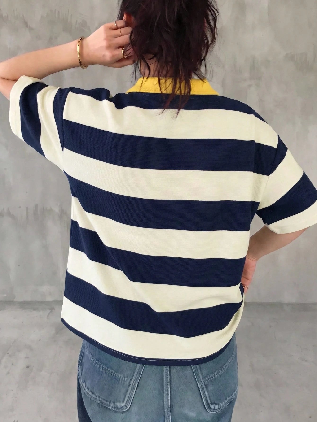 FRIFUL Women's Loose Striped T-Shirt With Polo Collar And Mid-Sleeves, Casual Summer Wear Graphic Tee