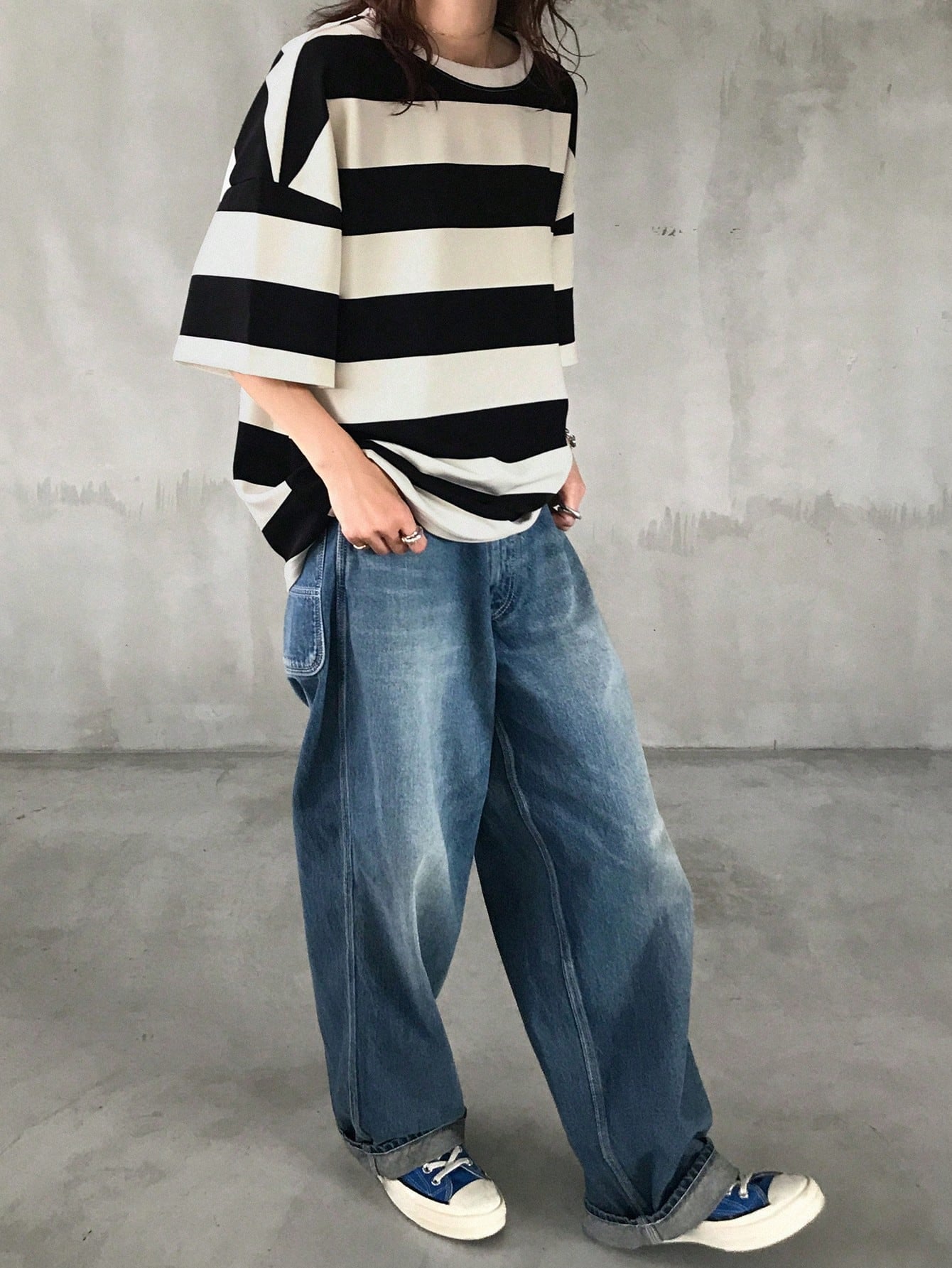 FRIFUL Women's Loose Striped T-Shirt With Polo Collar And Mid-Sleeves, Casual Summer Wear Graphic Tee