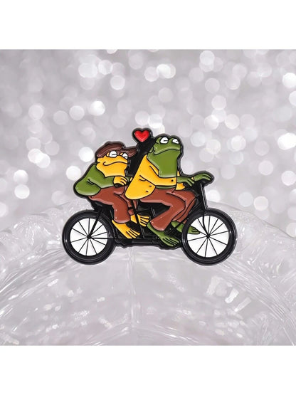 Frog Bicycle Love: Fun And Romantic Brooch That Highlights Your Unique Personalized Halloween Pin For Clothes Bag Charm Backpack For School Kpop Teacher Supplies Bag Charms Cute Office Accessories Shi