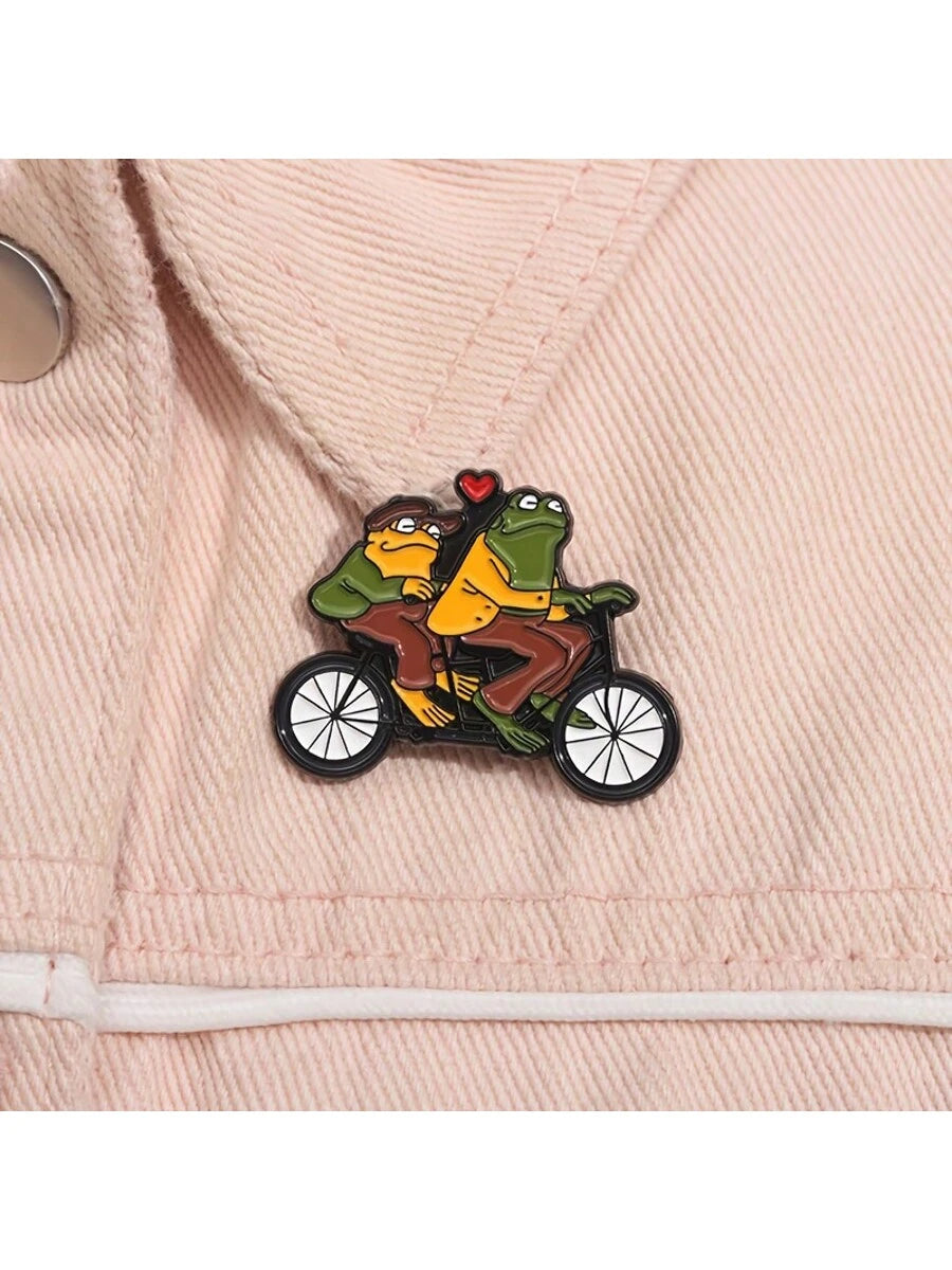 Frog Bicycle Love: Fun And Romantic Brooch That Highlights Your Unique Personalized Halloween Pin For Clothes Bag Charm Backpack For School Kpop Teacher Supplies Bag Charms Cute Office Accessories Shi