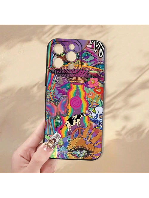 Fun Fashion Creative Interesting Personality UFO Alien Cow Butterfly Flower Mobile Phone Case Colorful Pattern Printed Mobile Phone Case, Thickened Full Body Protection, Shockproof And Drop-Proof TPU