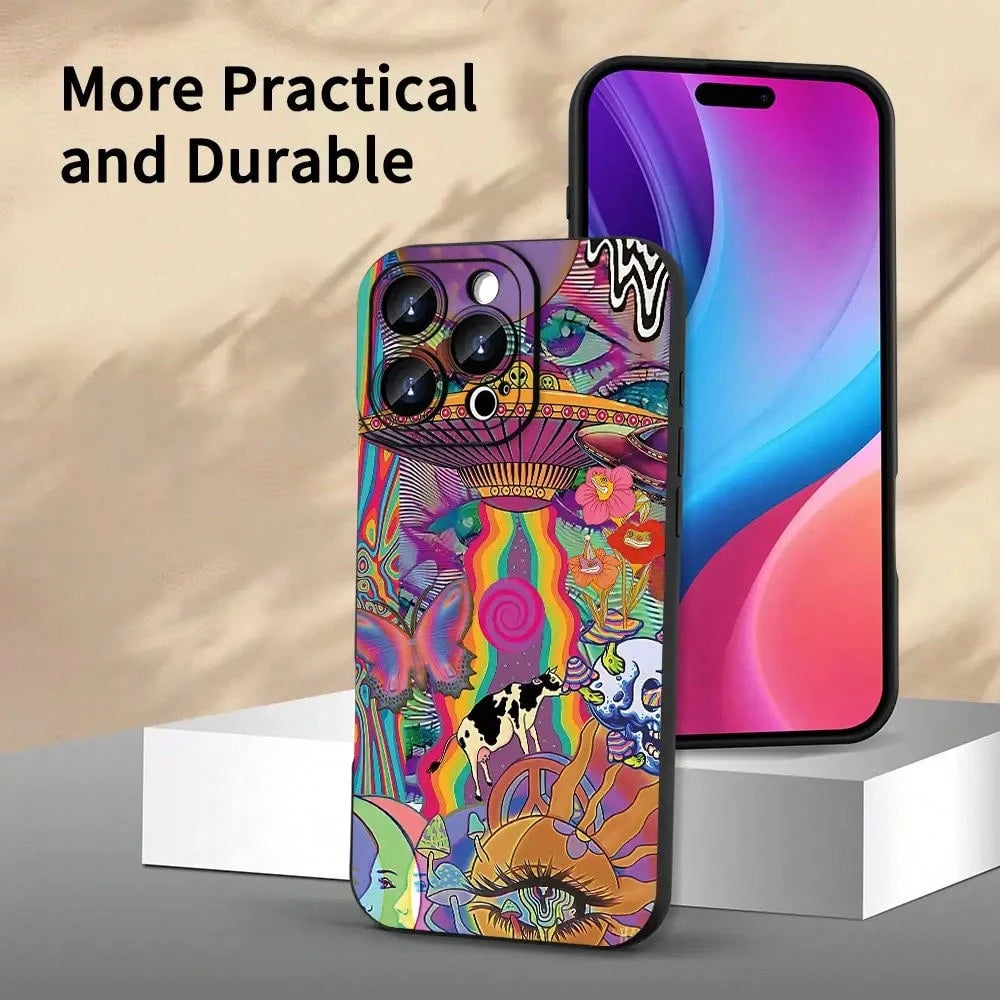Fun Fashion Creative Interesting Personality UFO Alien Cow Butterfly Flower Mobile Phone Case Colorful Pattern Printed Mobile Phone Case, Thickened Full Body Protection, Shockproof And Drop-Proof TPU