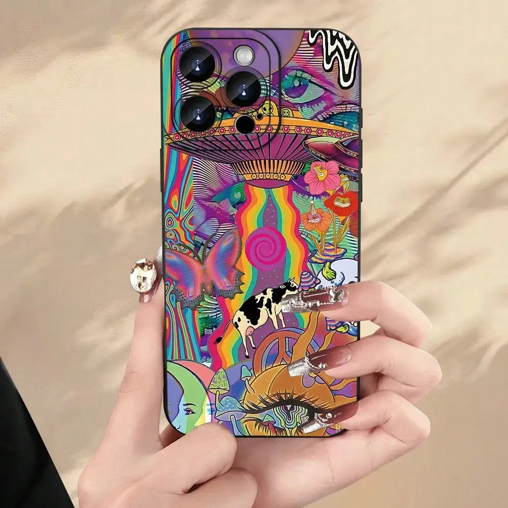 Fun Fashion Creative Interesting Personality UFO Alien Cow Butterfly Flower Mobile Phone Case Colorful Pattern Printed Mobile Phone Case, Thickened Full Body Protection, Shockproof And Drop-Proof TPU