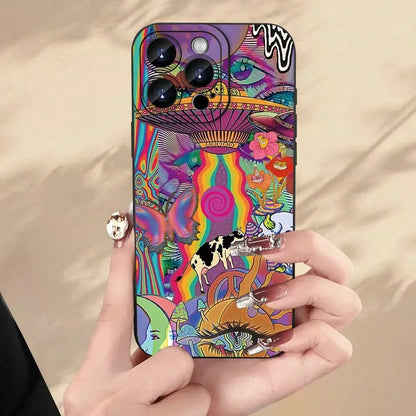 Fun Fashion Creative Interesting Personality UFO Alien Cow Butterfly Flower Mobile Phone Case Colorful Pattern Printed Mobile Phone Case, Thickened Full Body Protection, Shockproof And Drop-Proof TPU