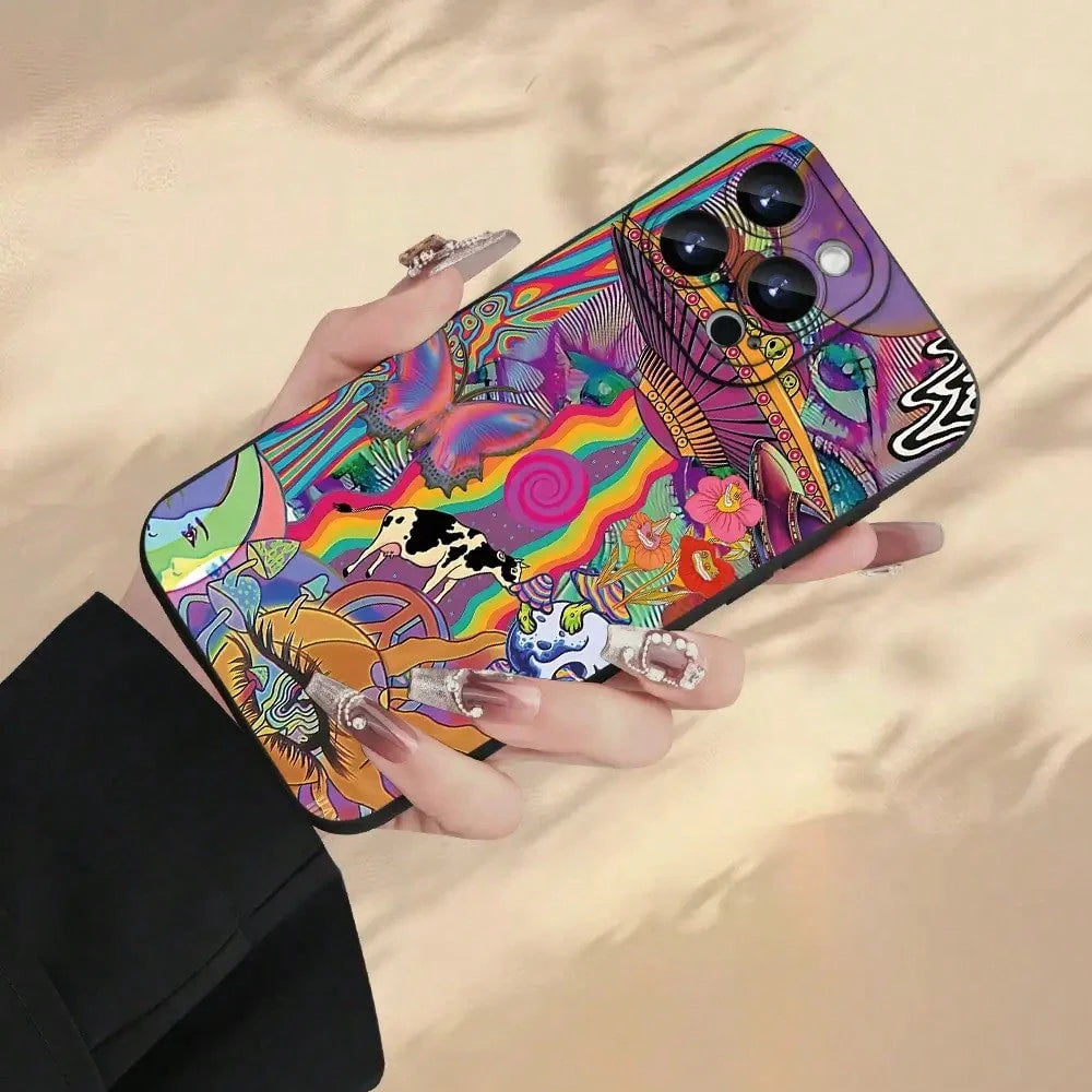 Fun Fashion Creative Interesting Personality UFO Alien Cow Butterfly Flower Mobile Phone Case Colorful Pattern Printed Mobile Phone Case, Thickened Full Body Protection, Shockproof And Drop-Proof TPU