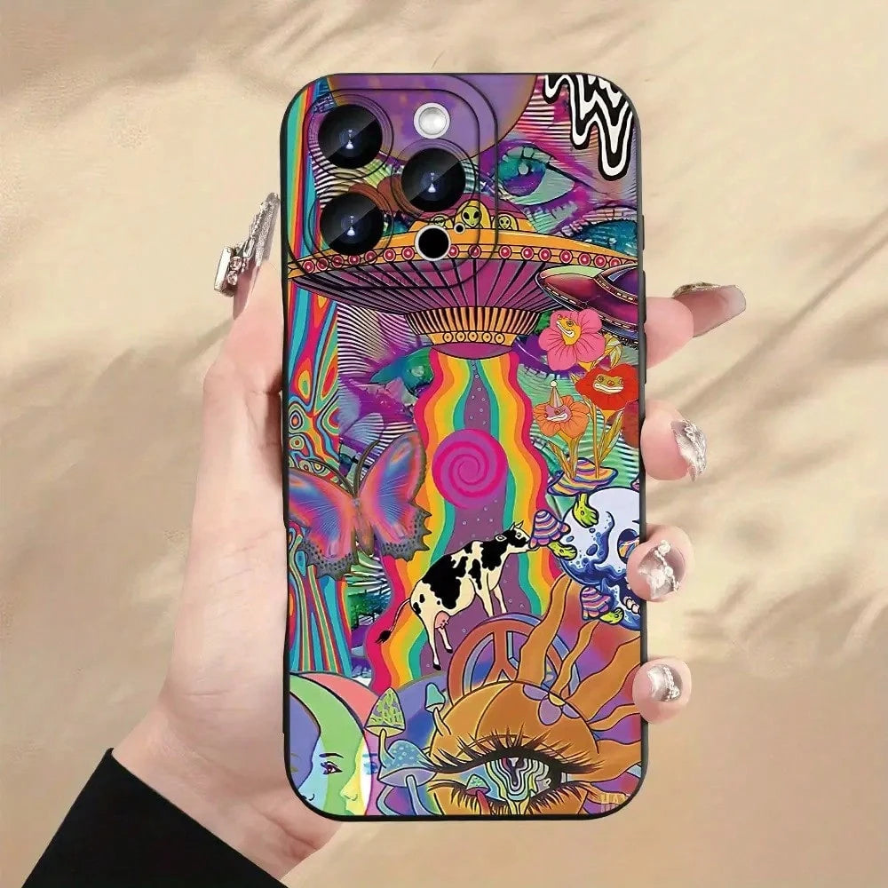 Fun Fashion Creative Interesting Personality UFO Alien Cow Butterfly Flower Mobile Phone Case Colorful Pattern Printed Mobile Phone Case, Thickened Full Body Protection, Shockproof And Drop-Proof TPU