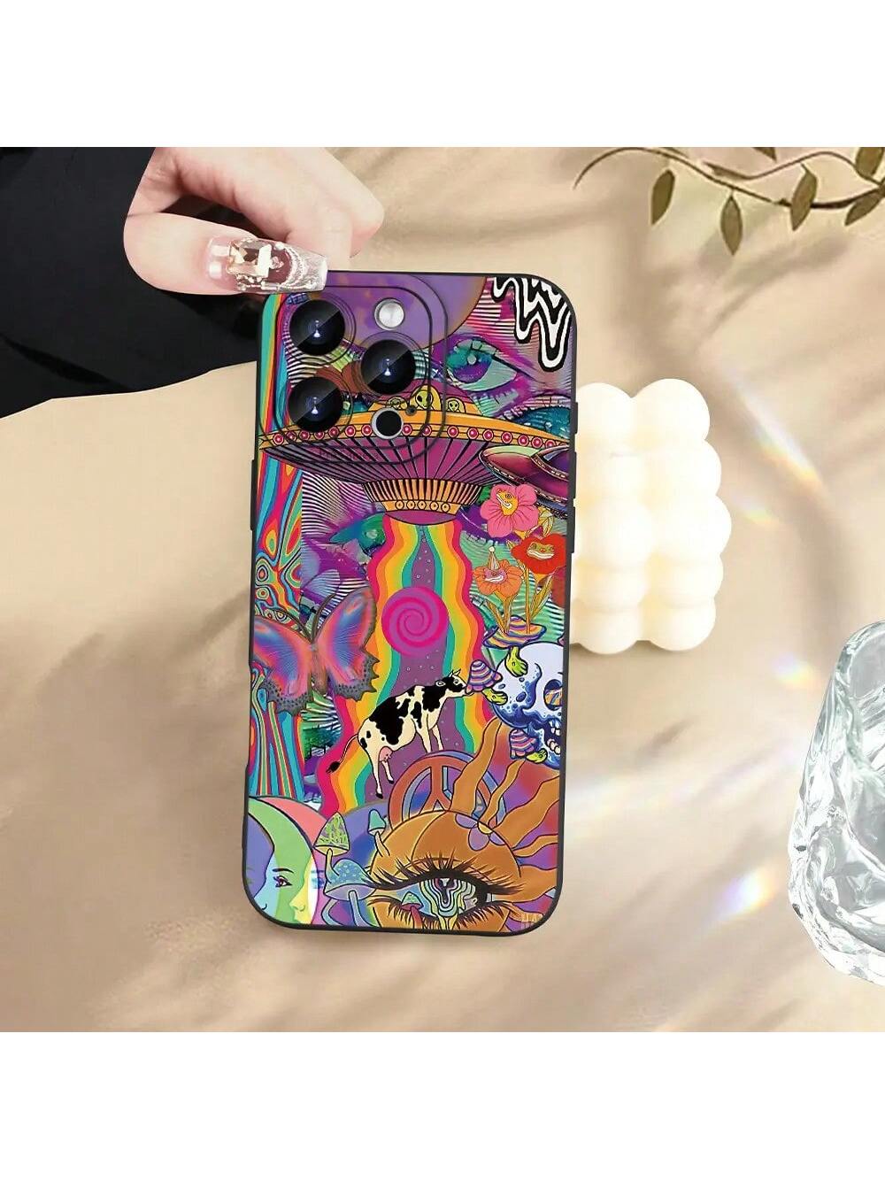 Fun Fashion Creative Interesting Personality UFO Alien Cow Butterfly Flower Mobile Phone Case Colorful Pattern Printed Mobile Phone Case, Thickened Full Body Protection, Shockproof And Drop-Proof TPU