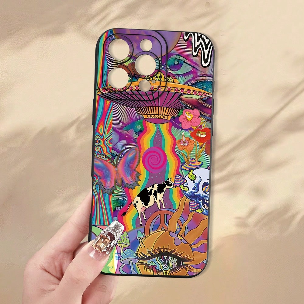 Fun Fashion Creative Interesting Personality UFO Alien Cow Butterfly Flower Mobile Phone Case Colorful Pattern Printed Mobile Phone Case, Thickened Full Body Protection, Shockproof And Drop-Proof TPU