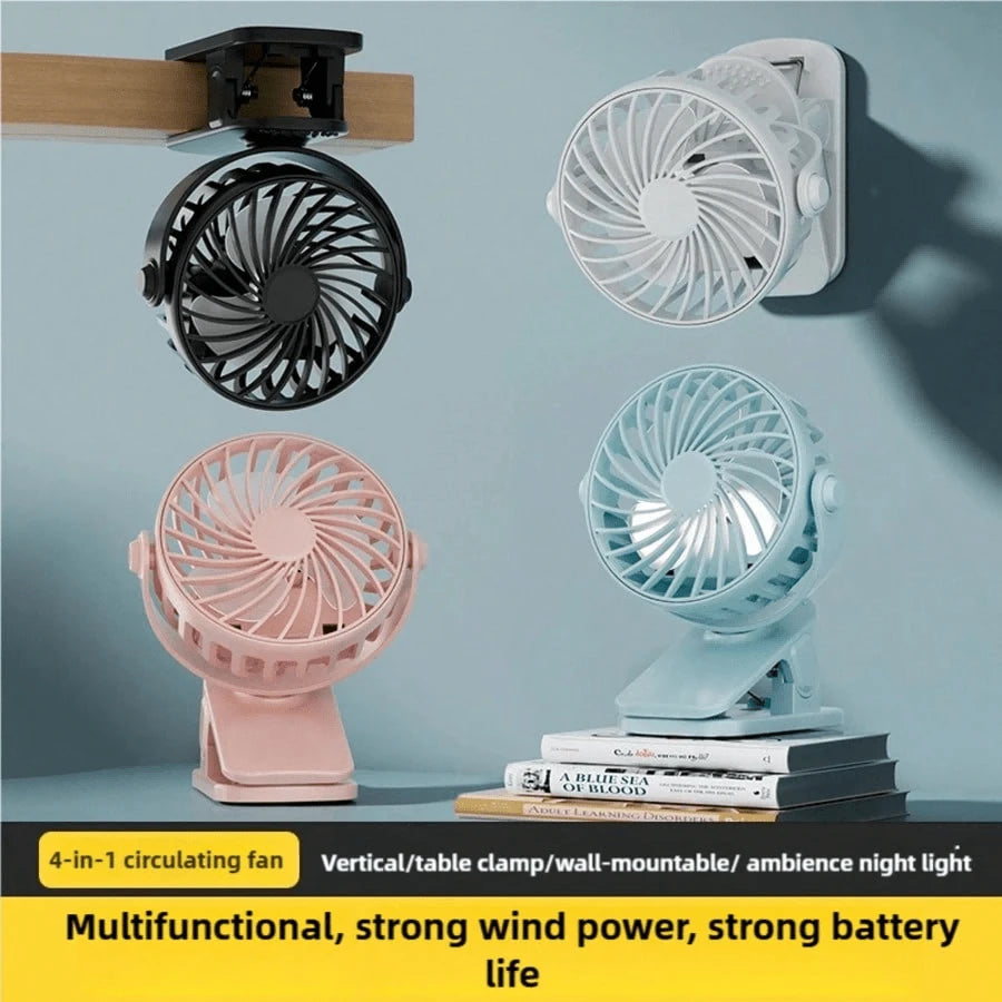Gaiatop Portable Clip-On Fan, Small Powerful 3-Speed Quiet 360° Rotating, 500mAh 3.7V, USB Rechargeable, Mini Personal Desktop Home Office Camping Cooling Fan, Women's Gift, Pink/Black/Blue/White